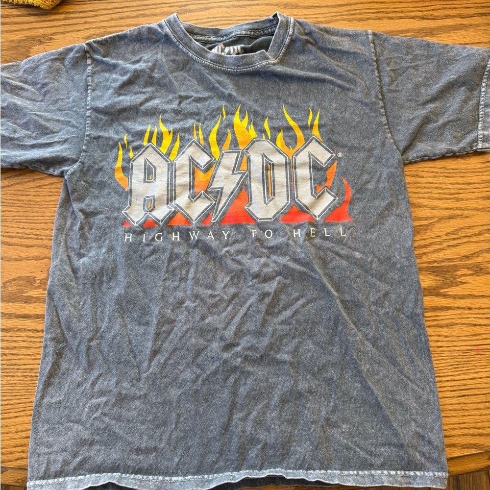 AC/DC Gray Short Sleeve Tee with Flame Design